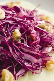 Reveling Red Cabbage Apple And Walnut Salad Recipe Recipe Vegetarian Thanksgiving Walnut Salad Olive Recipes