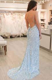 Backless Prom Dresses In 2020 Backless Prom Dresses Sparkly Prom Dresses Light Blue Prom Dress
