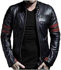 New Men S Fight Club Retro Mayhem Black Biker With Red Stripes Leather Jacket Mens Jackets Coats Black Leather Jacket Men Leather Jacket Men Lambskin Jacket