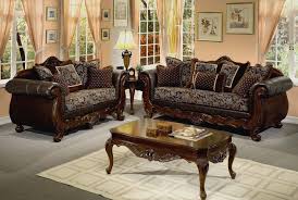 Traditional Upholstery Leather Sofa Chairs With Dark Brown Lacquer Hand Carved Tea Living Room Sets Furniture Elegant Living Room Furniture Elegant Living Room