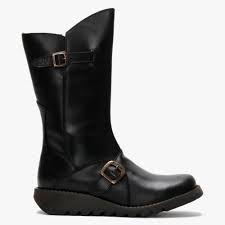 The mes 2 by fly london is their most popular mid length boot. Fly London Mes Ii Black Leather Low Wedge Calf Boots