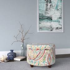 Made from rattan style rush grass woven on wood frames, with dark stained wooden feet. Storage Ottoman Bold Paisley Homepop Brickseek