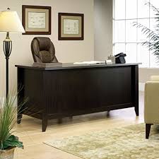With its straight lines, rich color, and smart design, the shoal creek desk with hutch serves as a stylishly sophisticated work station with plenty of desk space and storage. Sauder Shoal Creek Executive Desk Jamocha Wood Finish Pricepulse