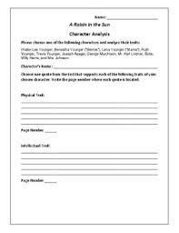 A Raisin In The Sun Character Analysis Activity Lorraine Hansberry