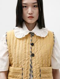 Collar Girls Yellow Vest Cawley Ella Vest Quilted Striped Cotton Mustard  Stripe