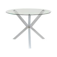 This piece features a circular glass top. Vance Glass Top Dining Table With X Cross Base Chrome Coas