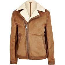 River Island Light Brown Borg Lined Biker Jacket 105 Liked On Polyvore Featuring Men S Fashion Men S Clothin Brown Jacket Men Jackets Men Fashion Jackets