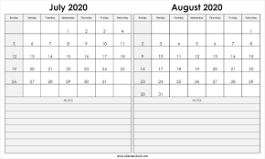 Print July August 2020 Calendar Template 2 Month Calendar Free Calendar Template September Calendar 2020 Calendar Template