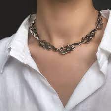 Fashion Necklaces 2019 Harajuku Streetwear Flame Unisex Necklace Punk Accessory Rock Chain Choker Necklaces Nightclub Jewelry Punk Accessories Fashion Necklace Edgy Jewelry