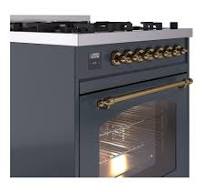 ILVE UP30NMPBGG Nostalgie II 30 inch Dual Fuel Range with 5 Burners  (Natural Gas, Triple Glass Door, Blue Grey, Brass) - ILVE USA