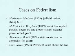 In a unanimous decision for mcculloch v. Key Supreme Court Cases Cases On Federalism Marbury V Madison 1803 Judicial Review Strong S C Mcculloch V Maryland 1819 Court Has Implied Powers Ppt Download