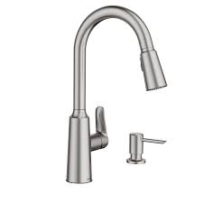The faucet itself is loose to the point that when we attempt to aim it from one sink to the other the. Moen Edwyn Spot Resist Stainless 1 Handle Deck Mount Pull Down Handle Kitchen Faucet Deck Plate Included Lowes Com Kitchen Faucet Moen Kitchen Faucet Brushed Nickel Kitchen Faucet