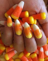 Love This Over The Top Candy Corn Manicure For Halloween Halloween Nails Diy Candy Corn Nails Halloween Nails