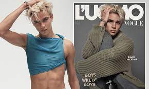 Romeo beckham cosies up to girlfriend mia regan at day one of wimbledon as she turns heads in a vibrant pink blouse and lime trousers. Romeo Beckham Unveils His Smouldering Debut Cover Shoot For Fashion Bible L Uomo Vogue Daily Mail Online