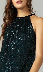 سنوات المراهقة قادم جديد جمل halter neck sparkly sequin party tops fashion  trendy shop - temperodemae.com
