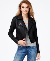 Guess Faux Leather Basket Weave Moto Jacket Jackets Blazers Women Macy S Black Leather Moto Jacket Blazer Jackets For Women Black Faux Leather Jacket