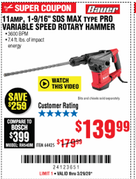 The 2 inch avt rotary hammer (model hr5212c) has over 45 advanced avt includes a vibration absorbing housing with a spring loaded back handle and housing which moves independently of the motor and hammer mechanism effectively isolating more shank type. Harbor Freight Tools Coupon Database Free Coupons 25 Percent Off Coupons Toolbox Coupons 11 Amp 1 9 16 Sds Max Type Pro Variable Speed Rotary Hammer Kit