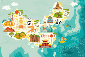 Chiny Ilustrował Mapę, Ręka Rysującą Wektorową Ilustrację Dla ...