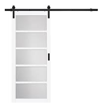 When it comes to closet and bathroom doors, space is always a consideration. Truporte 36 Inch X 84 Inch White 5 Lite Frosted Glass Rustic Barn Door With Modern Sliding The Home Depot Canada