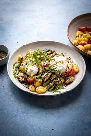 Grilled Aubergine Gnocchi Balsamic Tomatoes Burrata Donal Skehan Eat Live Go Gnocchi Vegetarian Recipes Burrata