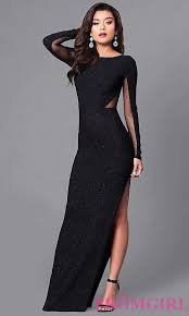 Black Sheer Back Glitter Prom Dress With Long Sleeves Glitter Prom Dresses Metallic Prom Dresses Prom Dresses With Sleeves