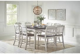 Includes square table and 4 upholstered bar stools. Jofran Orchard Park 400 11708 7 431 11708 8 432 11708 9 Counter Height Dining Table With 6 Chairs And Bench Furniture Fair North Carolina Dining 7 Or More Piece Sets