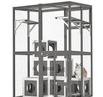 Outdoor Wooden Cat Catio Large Solid Wood Cat Cage Playpen with 2 Jumping  Platforms & 7 Napping Houses Walk in Cat Kennel Condo Shelter Grey