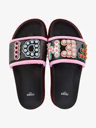 Fendi Leather Studded Logo Slides In Black Lyst