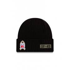 Custom sf logo patch embroidered on both sides. New Era Nfl San Francisco 49ers 2020 Salute To Service Sideline Beanie Knit Headwear From Usa Sports Uk
