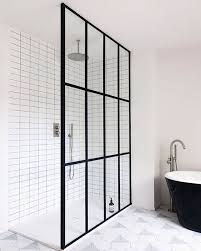 Wow Steel Grid Shower Screen With White Grid Tiles Black And White Perfection Stunnin Bathroom Interior Design Bathroom Interior Modern Bathroom Design