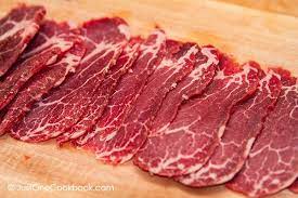 Cut the steak with a sharp knife against the grain into thin slices. How To Slice Meat Thinly Recipe Sliced Meat Thin Sliced Beef Teriyaki Steak