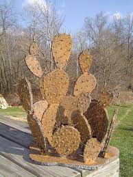 Paintings, 8.5 w x 10.3 h x 0.3 d in. Cactus In Rusty Transformation Scrap Metal Art Metal Art Tree Art Diy