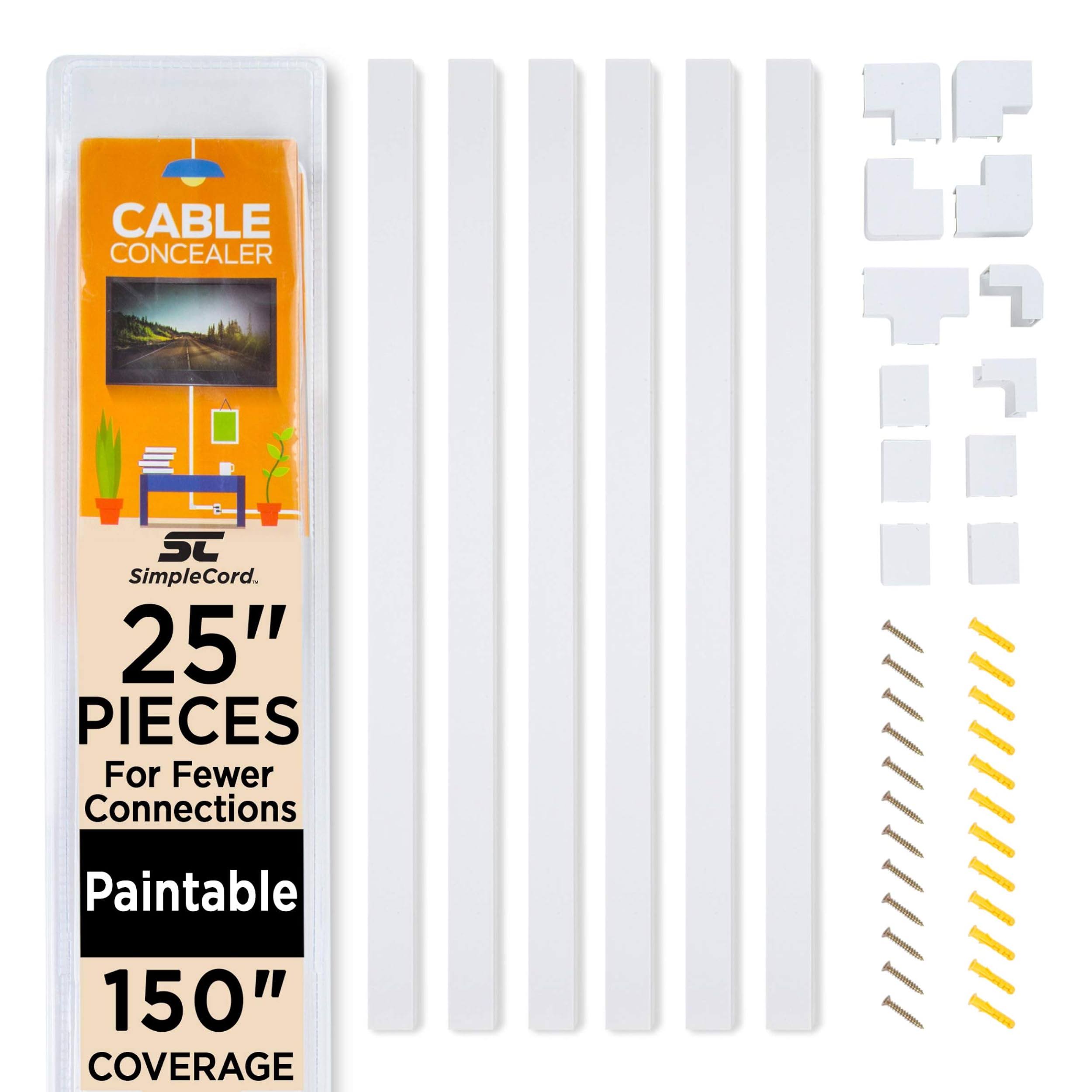Set of Six 25" Cord Covers " 150" Total On-Wall Cable Management Kit