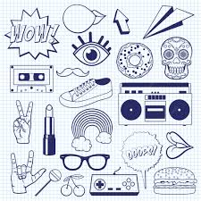 Icones Dos Desenhos Animados Retro Em Uma Folha De Caderno Quadriculado Esboco De Sinais E Simbolos Vintage Vetor Premium