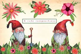 These are unique, and look great in the landscape, or just on a table! Garden Gnome Watercolor Set By Mari Artchef Thehungryjpeg Com