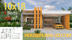 3 bedroom house design images. House Design 10x18 With 3 Bedrooms Terrace Roof House Plans 3d