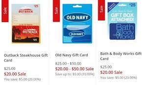 $26.55 with subscribe & save discount. Expired Aafes Buy 25 Select Gift Cards For 20 Bath Body Works Old Navy Outback Steakhouse Landry S Gc Galore