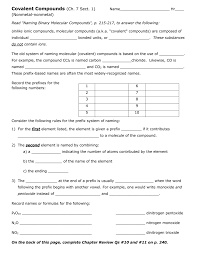Examples include such familiar substance as water (h 2 o) and carbon dioxide. Covalent Compounds Notesheet