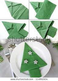Stock Photo Christmas Tree Napkin Folding Christmas Tree Napkins Christmas Tree Napkin Fold Christmas Napkin Folding