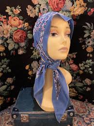 1930s vintage silk scarf blue ditsy floral
