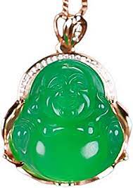 The charm measures approximately 1/4w in diameter. Amazon Com Yigedan 14k Gold Plated Green Jade Gemstone Buddha Pendant Lucky Necklace Clothing