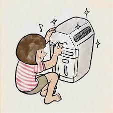 空気清浄機の細かいほこりを綿棒でほじくり出すのが好きな娘 どうせならフィルター掃除もしてくれたらいいのに こども 掃除 手伝い イラスト イラスト 綿棒 掃除