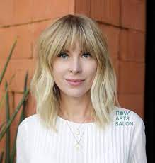 Blonde Long Bob With Bangs In 2020 Long Bob Hairstyles Thin Long Bob Hairstyles Long Bob With Bangs