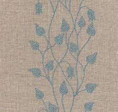 Climbing Leaf Linen Fabric Embroidered Leaf Design In Aqua Woven On Slightly Open Weave Linen Union Fabric Embroidered Leaves Fabric Upholstery Fabric