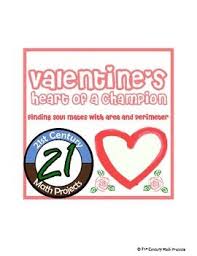 Valentine S Heart Of A Champion Area Perimeter Volume Math Project Math Projects Creative Math Math