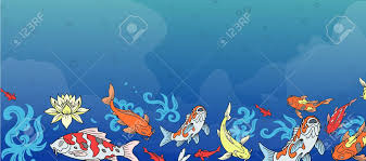 Japanese Carps Koi Fishes Swimming In Blue Pond Water Asian Traditional Royalty Free Cliparts Vectors And Stock Illustration Image 141552861 Japanese carp koi pond swim cartoon illustration water lily.