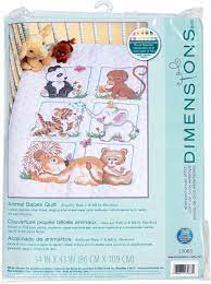 Lion, zebra, lemur, giraffe, monkey, tiger, elephant, rhino. Amazon Com Dimensions Stamped Cross Stitch Baby Animals Diy Baby Quilt Kit 34 X 43