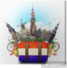 Reisen sie außen amsterdam um der typisch holländischen landschaft mit windmühlen, deichen und grünen wiesen zu sehen. Leinwandbild Holland Amsterdam Sehenswurdigkeiten Reisen Und Retro Koffer Pixers Wir Leben Um Zu Verandern