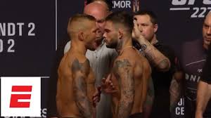 Jul 18, 2021 · watch free fight: Full Tj Dillashaw Cody Garbrandt Staredown At Ufc 227 Weigh Ins Espn Youtube