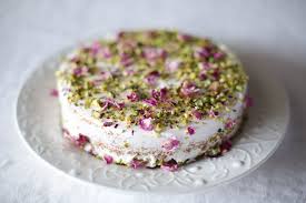 کیک پسته با گل رز Zozo Rose Cake Recipe Almond Recipes Persian Desserts